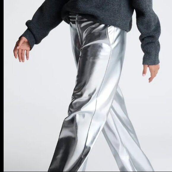 KENNETH COLE WIDE LEG HIGH RISE TROUSER PANTS METALLIC SILVER NWT $120 10 - Picture 3 of 10